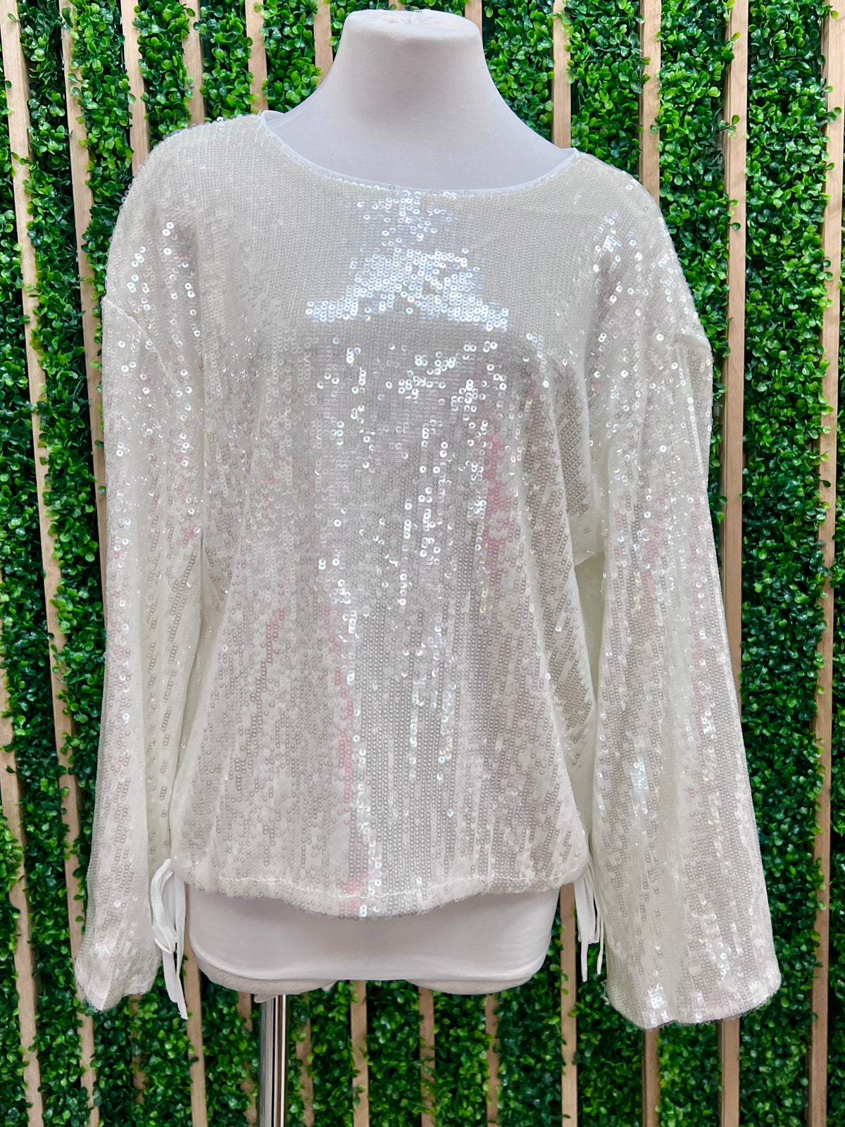 White Long Sleeve Sequin Top