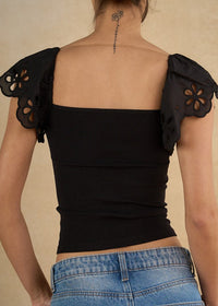 Eyelet Puff-sleeve Crop Top