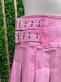 Acid Wash Double Buckle Pleated Denim Short Skirt