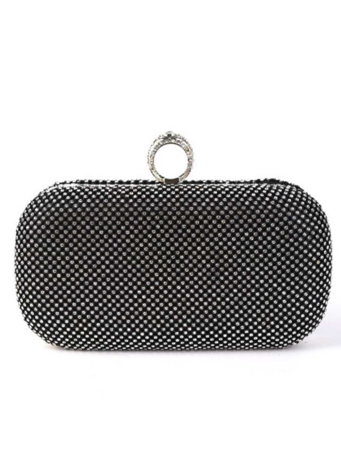 Ring Closure Rhinestone Studded Clutch