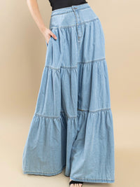 Tiered Maxi Denim Skirt