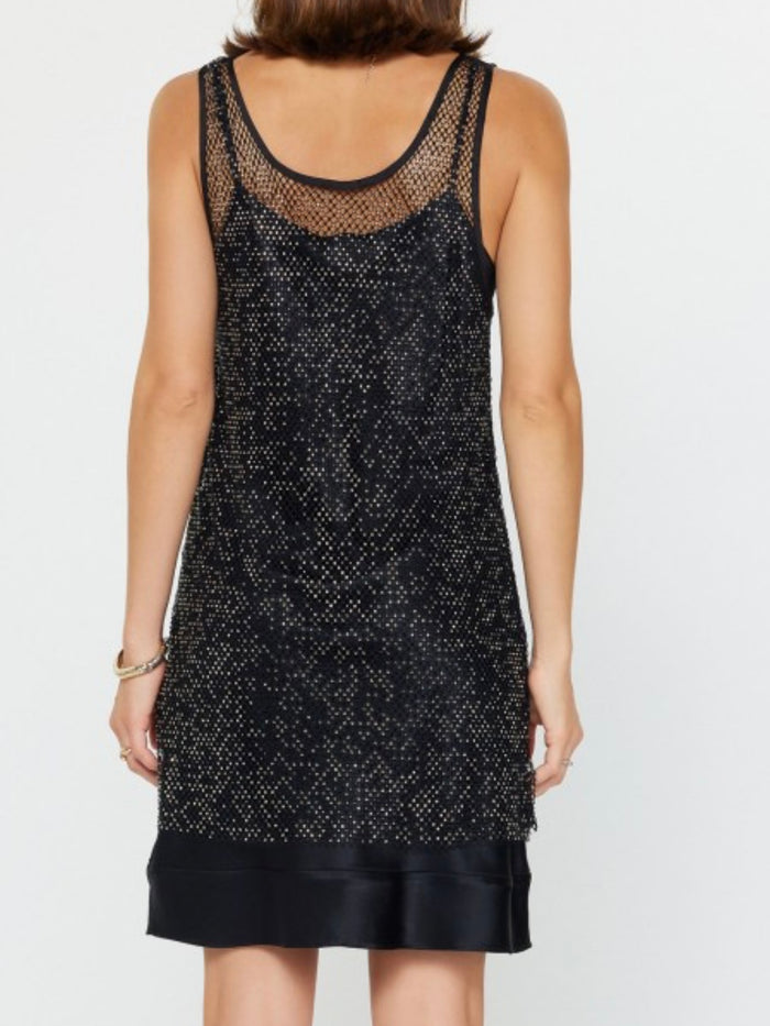 Black Rhinestone Cami Mesh Dress
