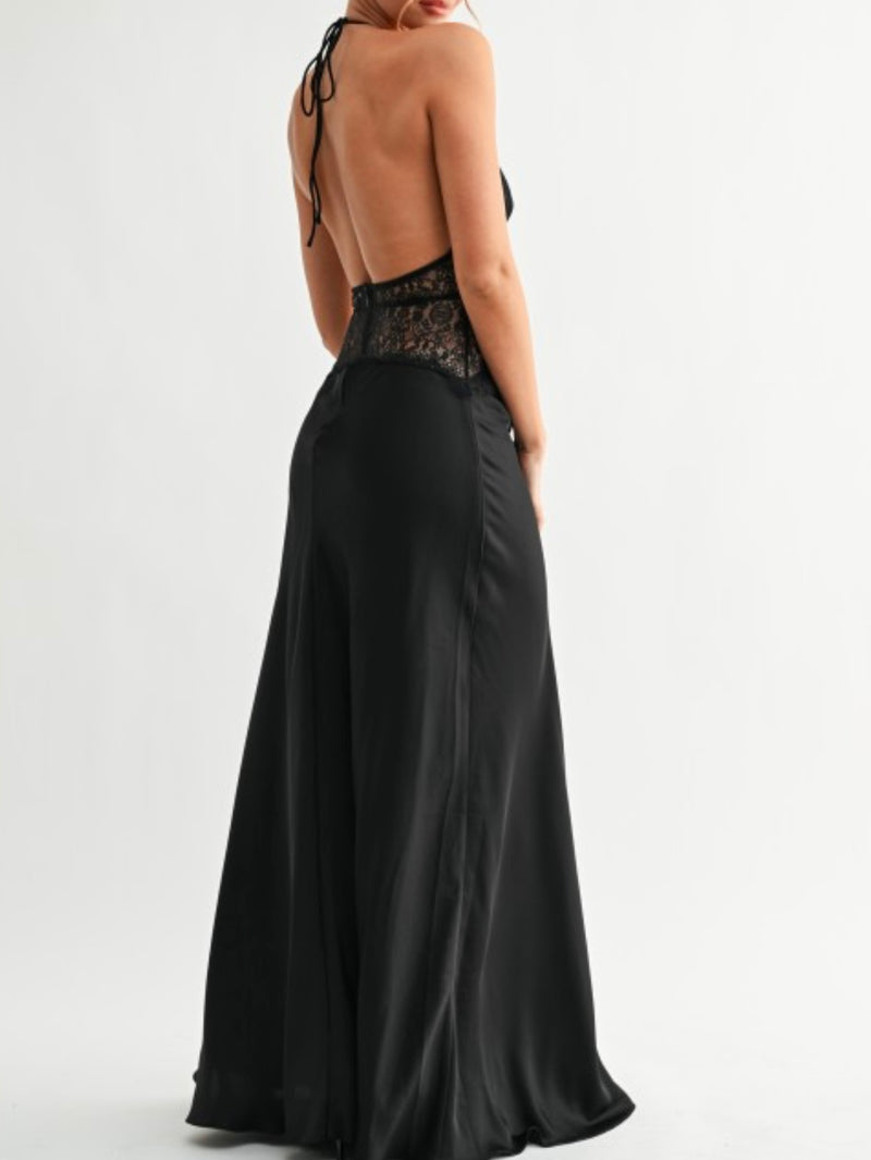 Beautiful Lace Illusion Halter Maxi Dress