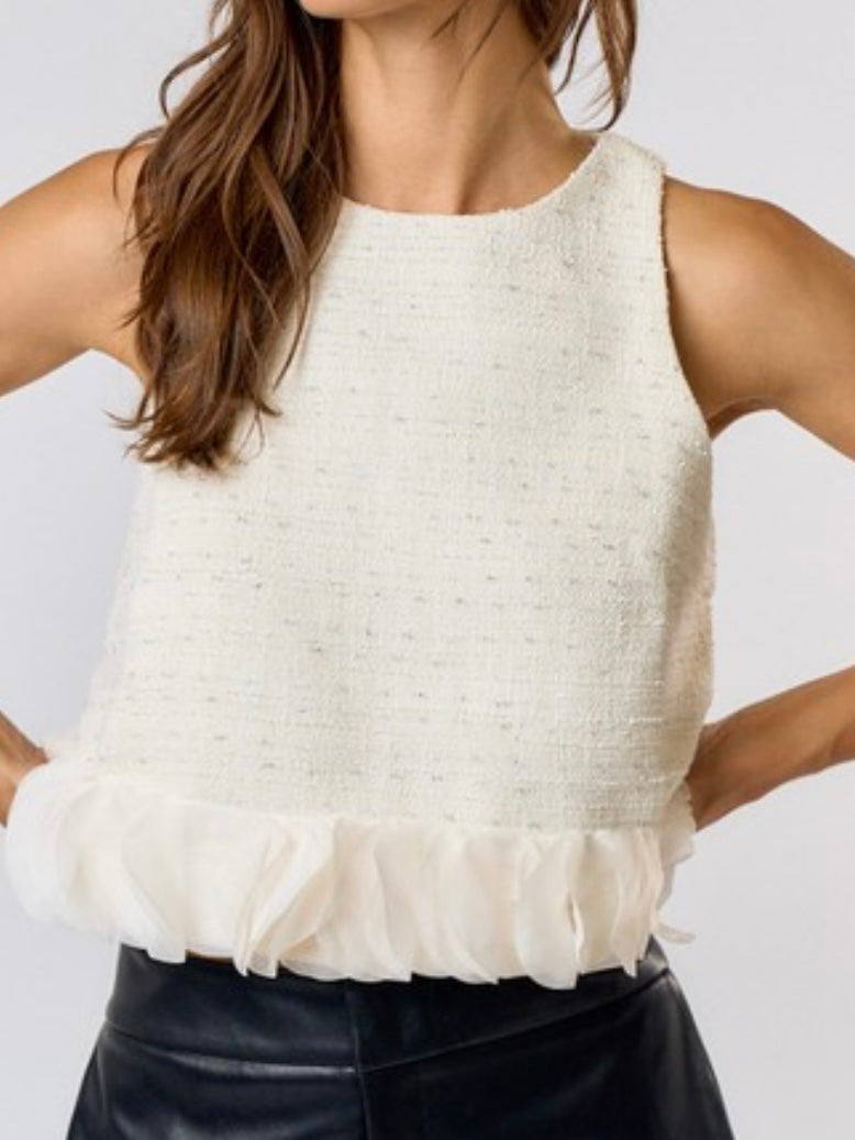 Exquisite Circle Trim Ivory Tweed Top