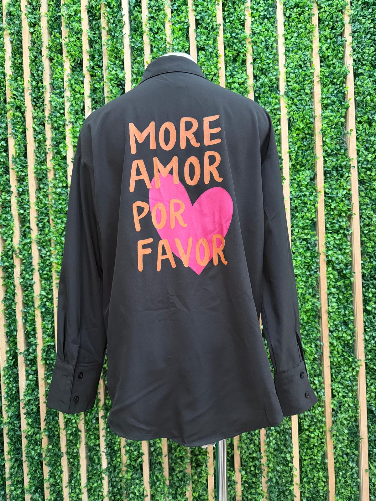 More Amor Por Favor Oversized Button-Down Shirt – Black & Blue