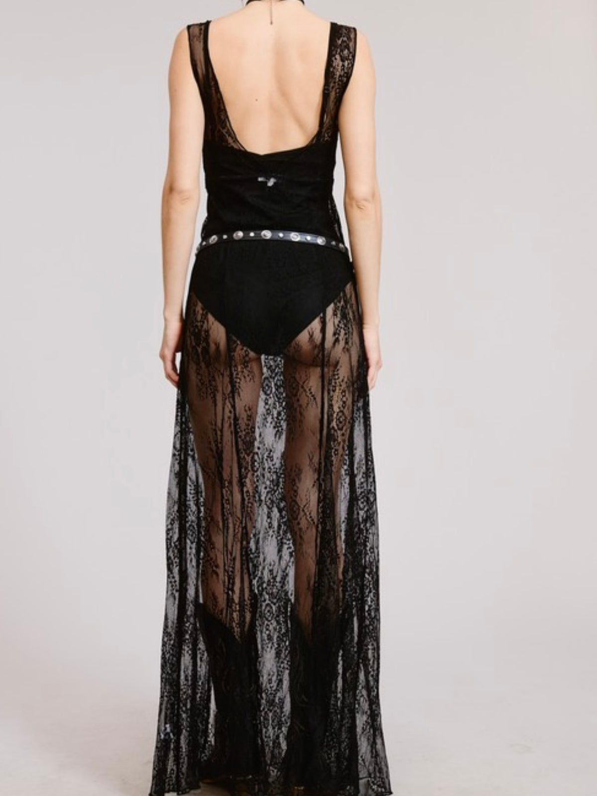 Black Lace V Neck Bodysuit Dress