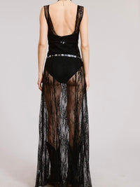 Black Lace V Neck Bodysuit Dress