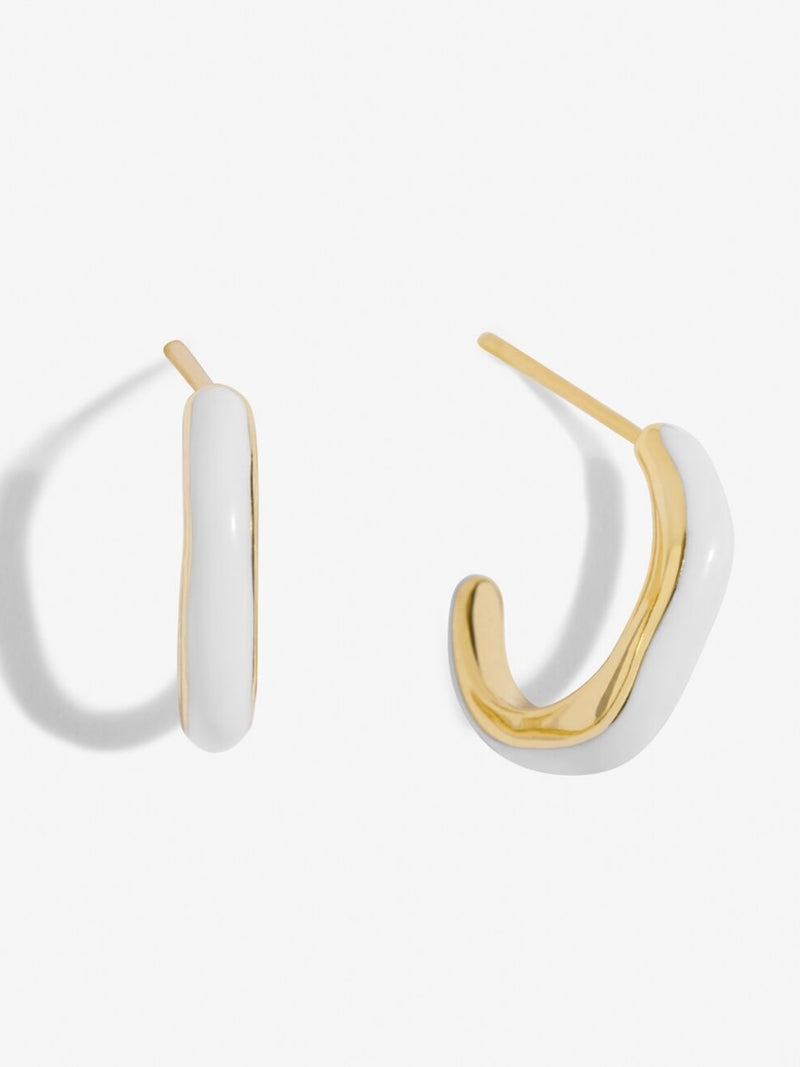 Little Moments Beau White Enamel Hoop Earrings