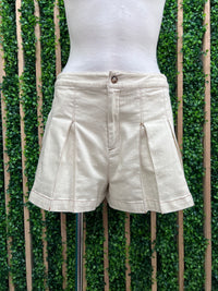 Tailored Pleated Shorts with Contrast Stitching