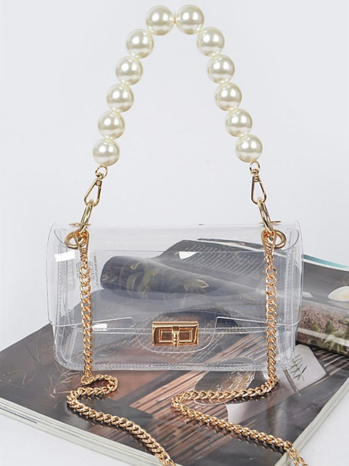 Clear Pearl Strap Clutch