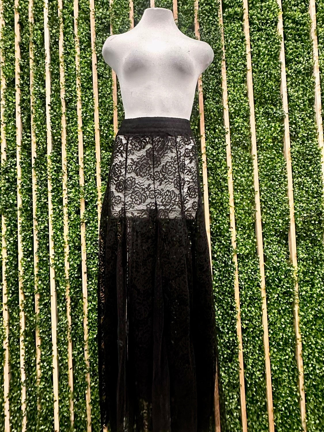 Black Mesh Lace Panel Maxi Skirt