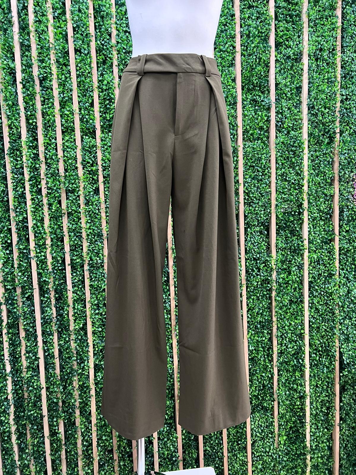 Olive High Waisted Suit Trousers