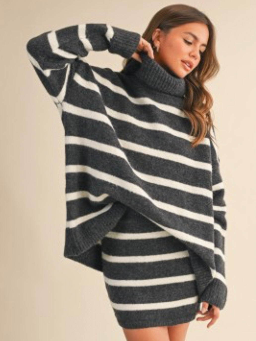 Charcoal Stripe Knit Sweater Set