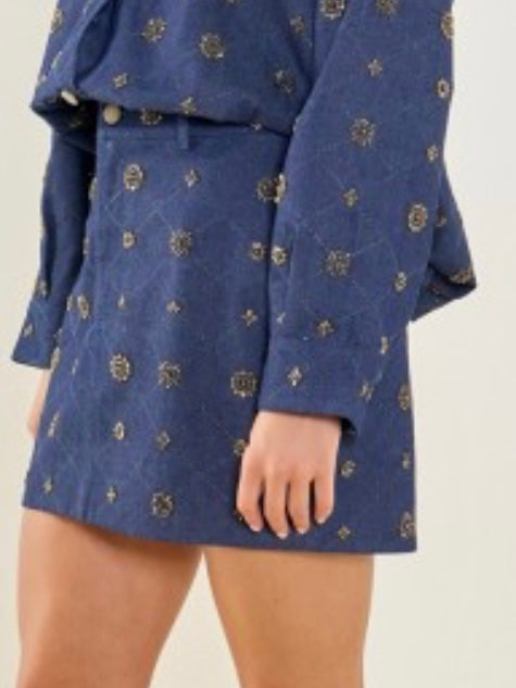 Embellished Dark Denim Mini Skirt