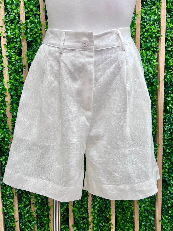 High Waist Linen Bermuda