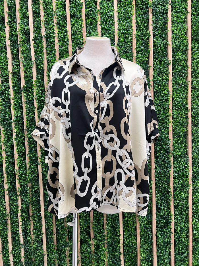Chain Print Button Down Blouse