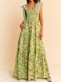 Lime Garden Floral Smocked Maxi Dress