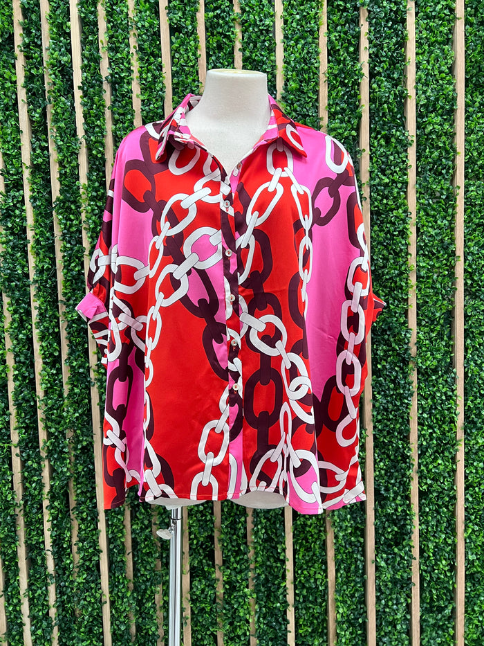 Chain Print Button Down Blouse