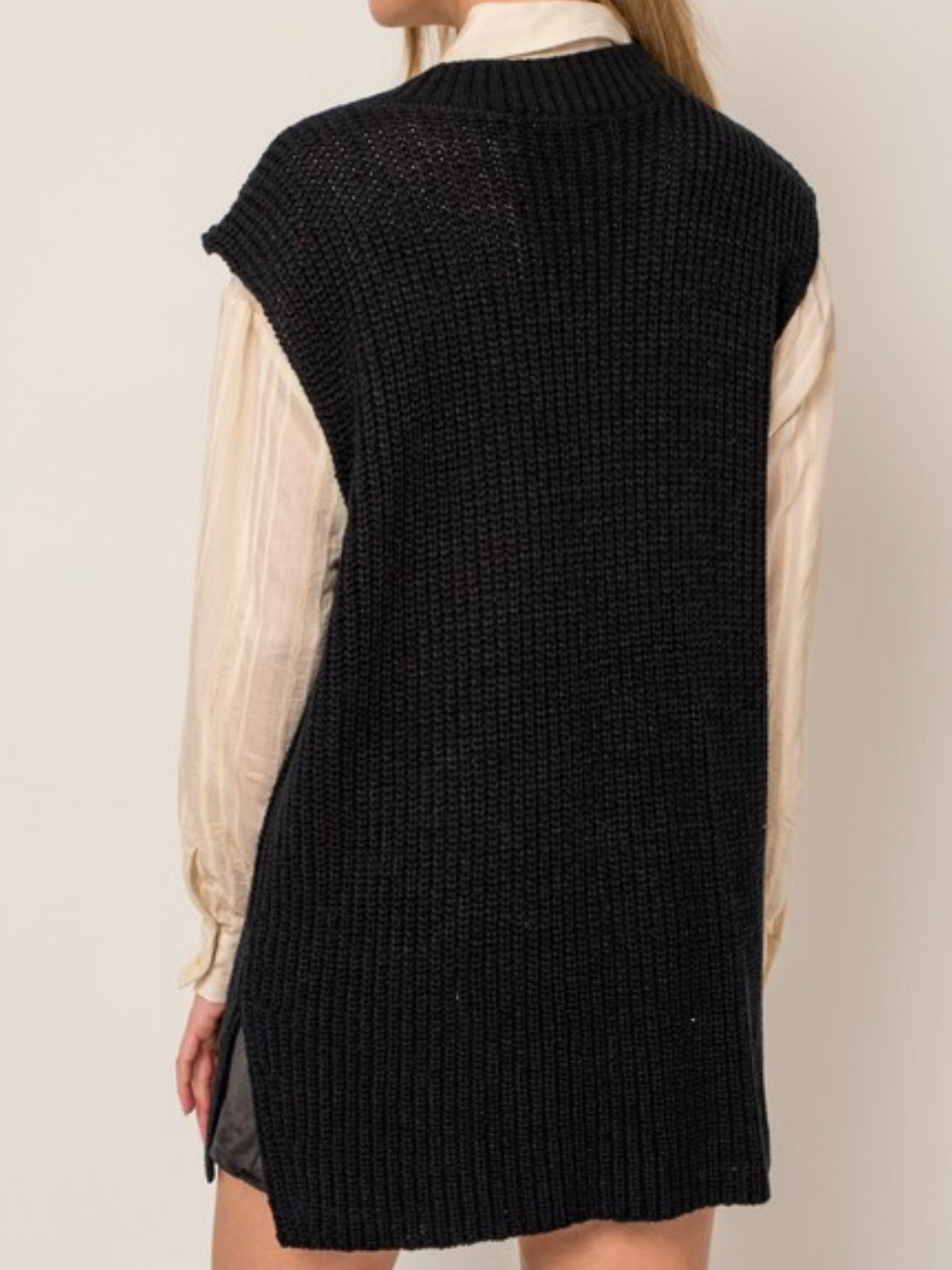 Black V Neck TUnic Knit Vest
