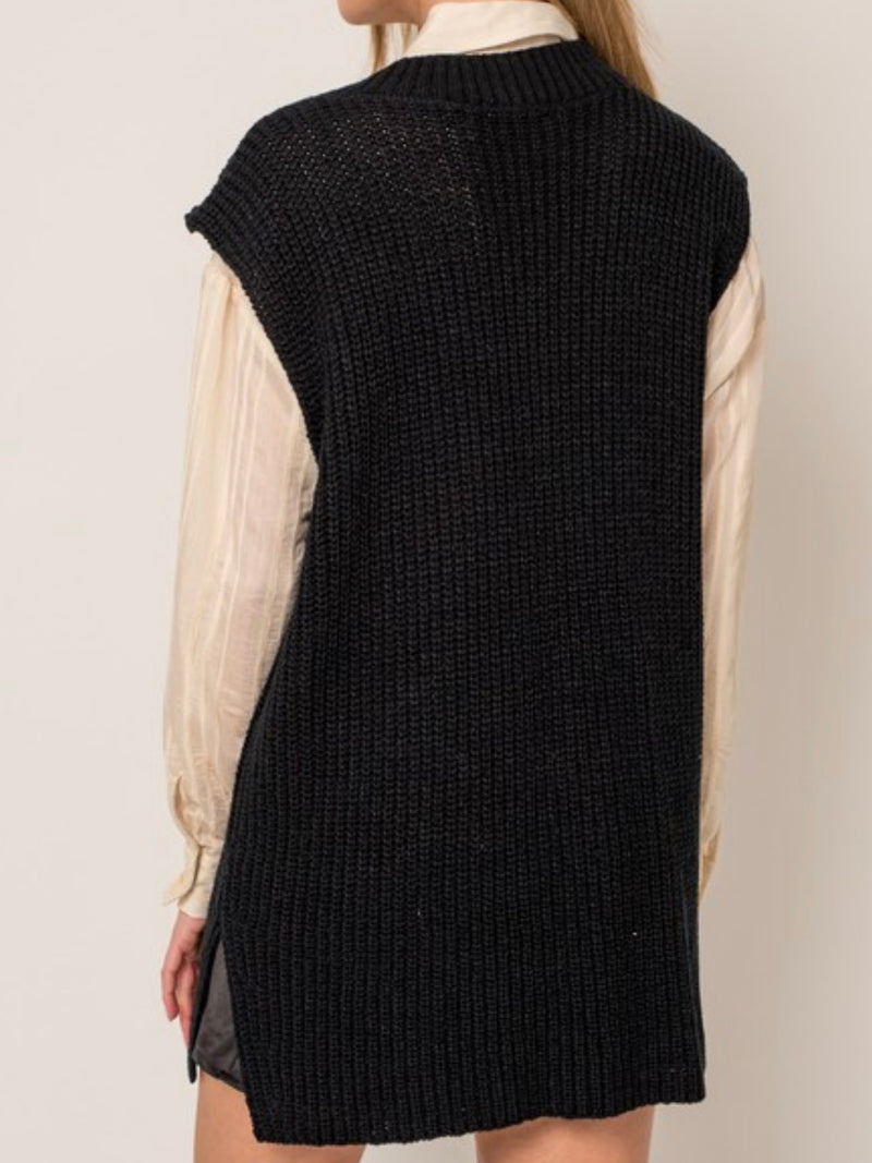 Black V Neck TUnic Knit Vest