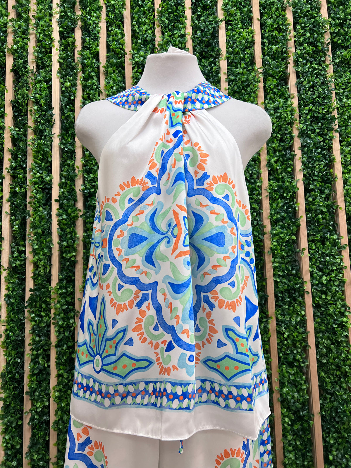Blue Mediterranean Deco Print Halter Top