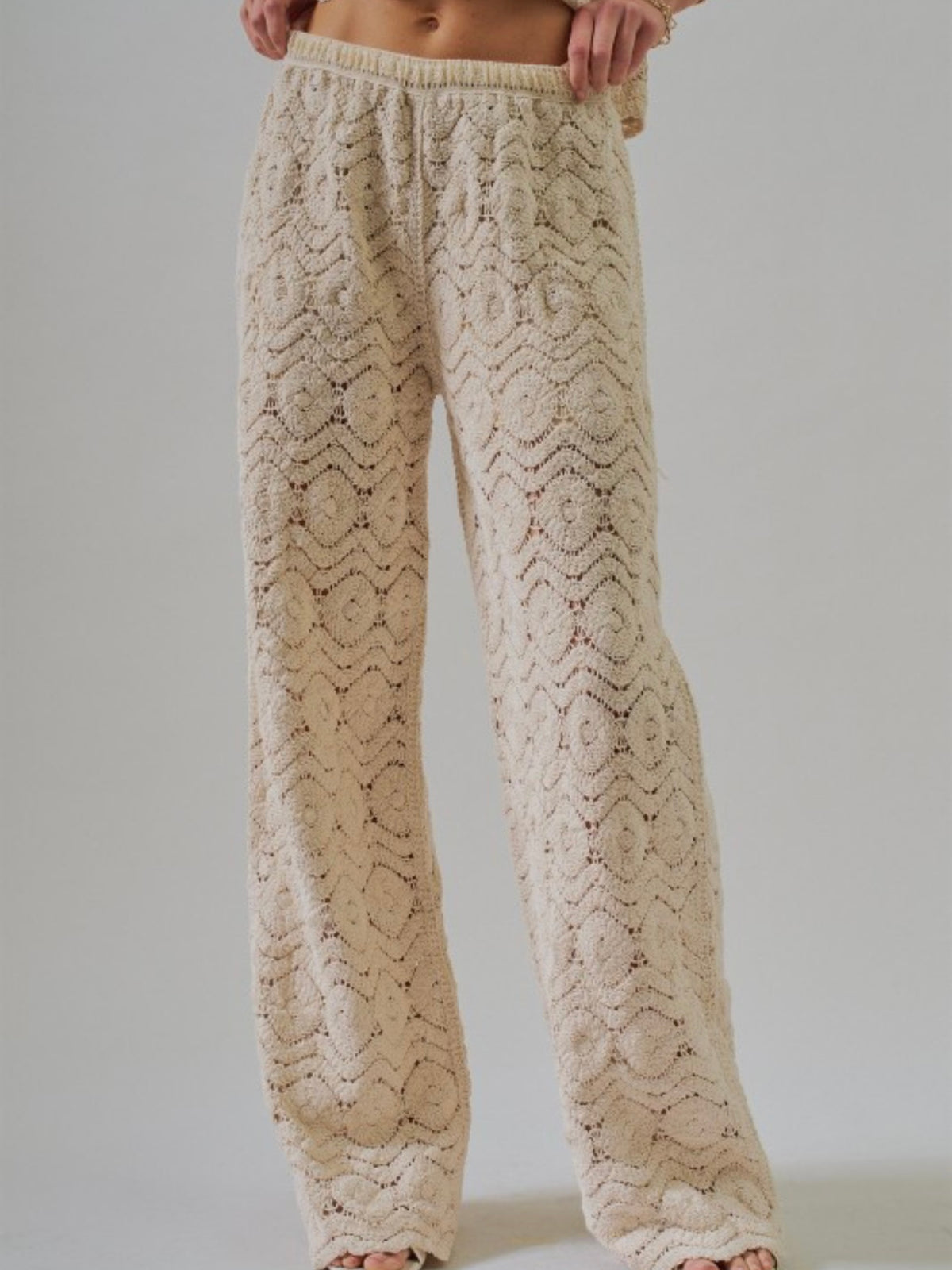 Vanilla Coastal Crochet Knit Wide Leg Pants