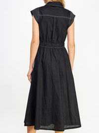 Stitch Detail Linen Midi Dress
