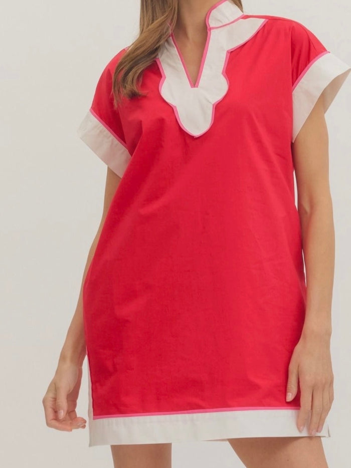 Neon Red And Pink Escape Shift Dress