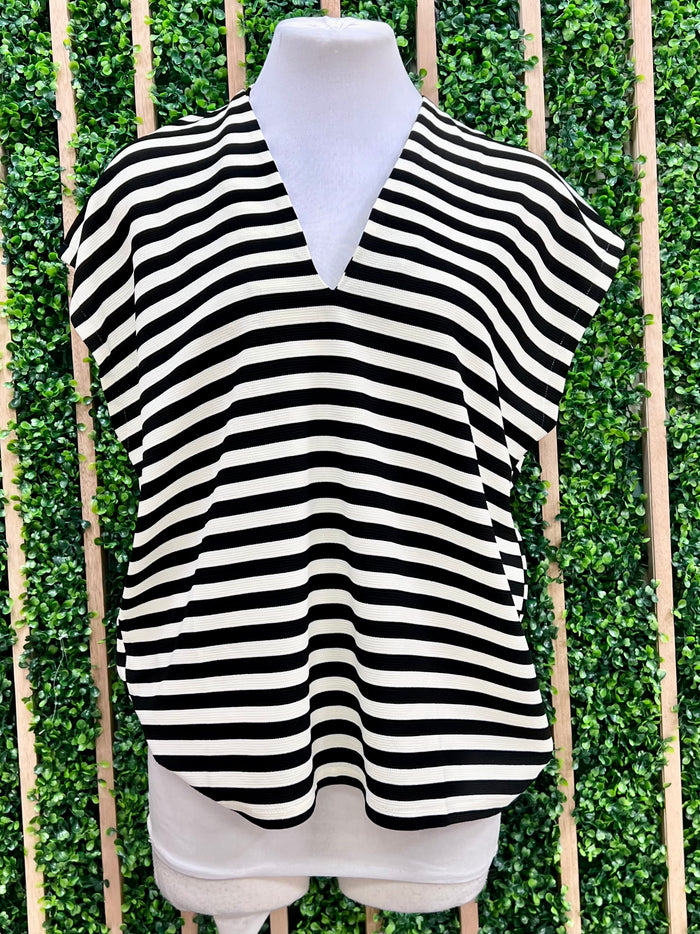 Striped V Neck Cap Sleeve Top