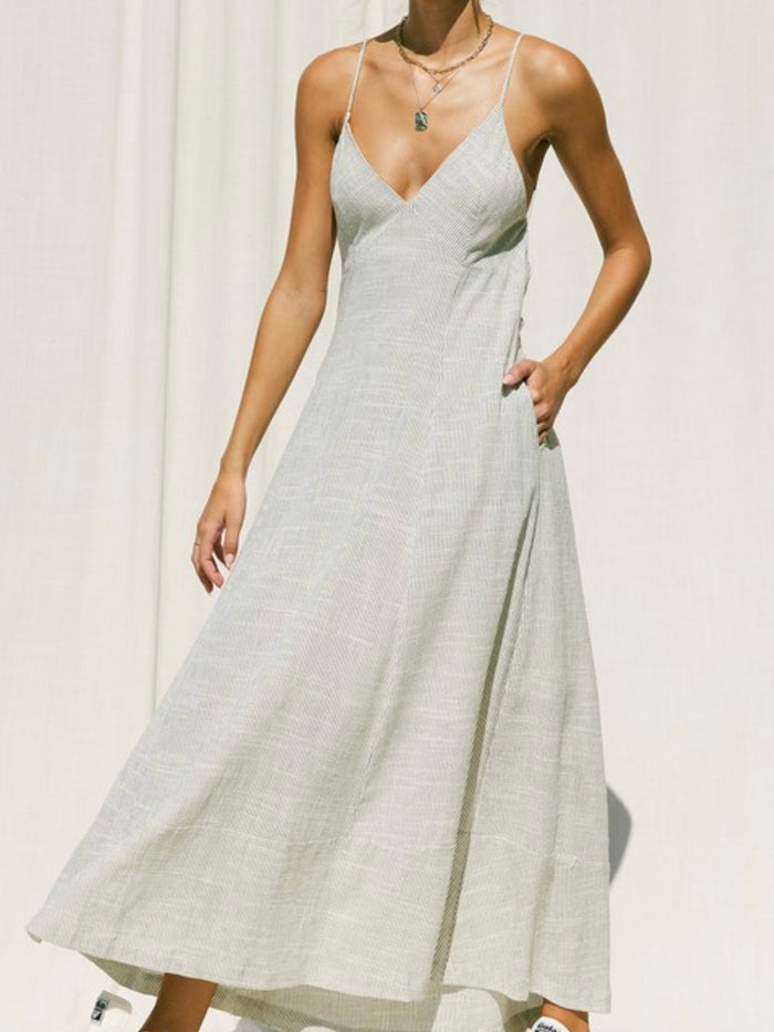 Natural Linen Striped maxi Dress