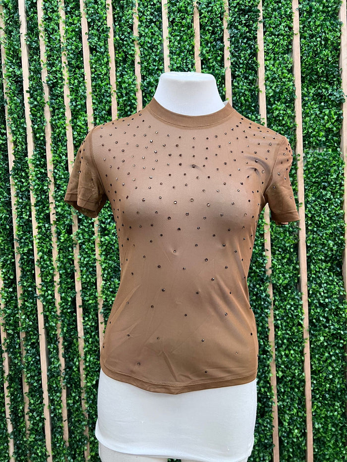 Crystal Studded Mesh Shirt