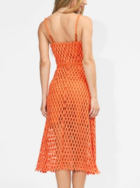 Exquisite Orange Crochet Midi Dress with Spaghetti Straps