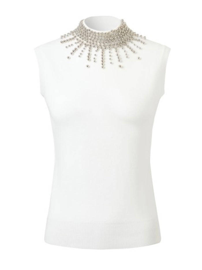 Ivory Celeste Crystal Trim Knit Top