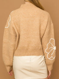 Flower Embroidery Mock Neck Sweater