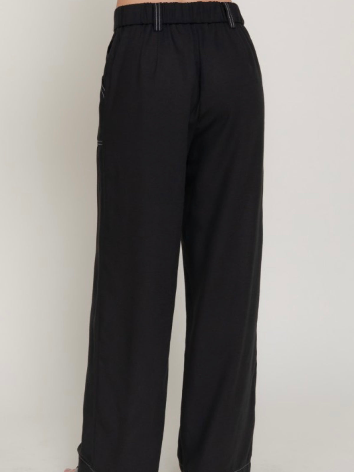 Black Contrast Stitch Wide-Leg Pants