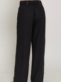 Black Contrast Stitch Wide-Leg Pants