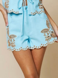 Aqua Coastal Breeze Embroidered Short Pant