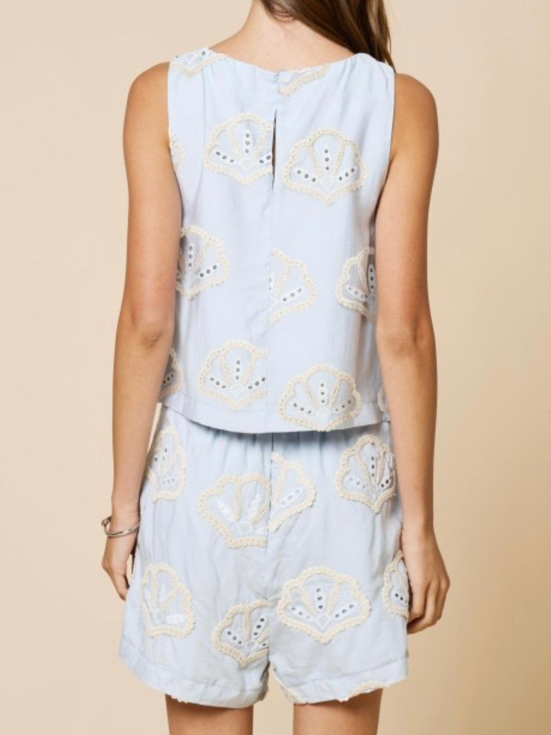 Light Blue Embroidered Shell Pant Set
