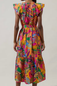 Orange Pink Multi Floral Midi Dress