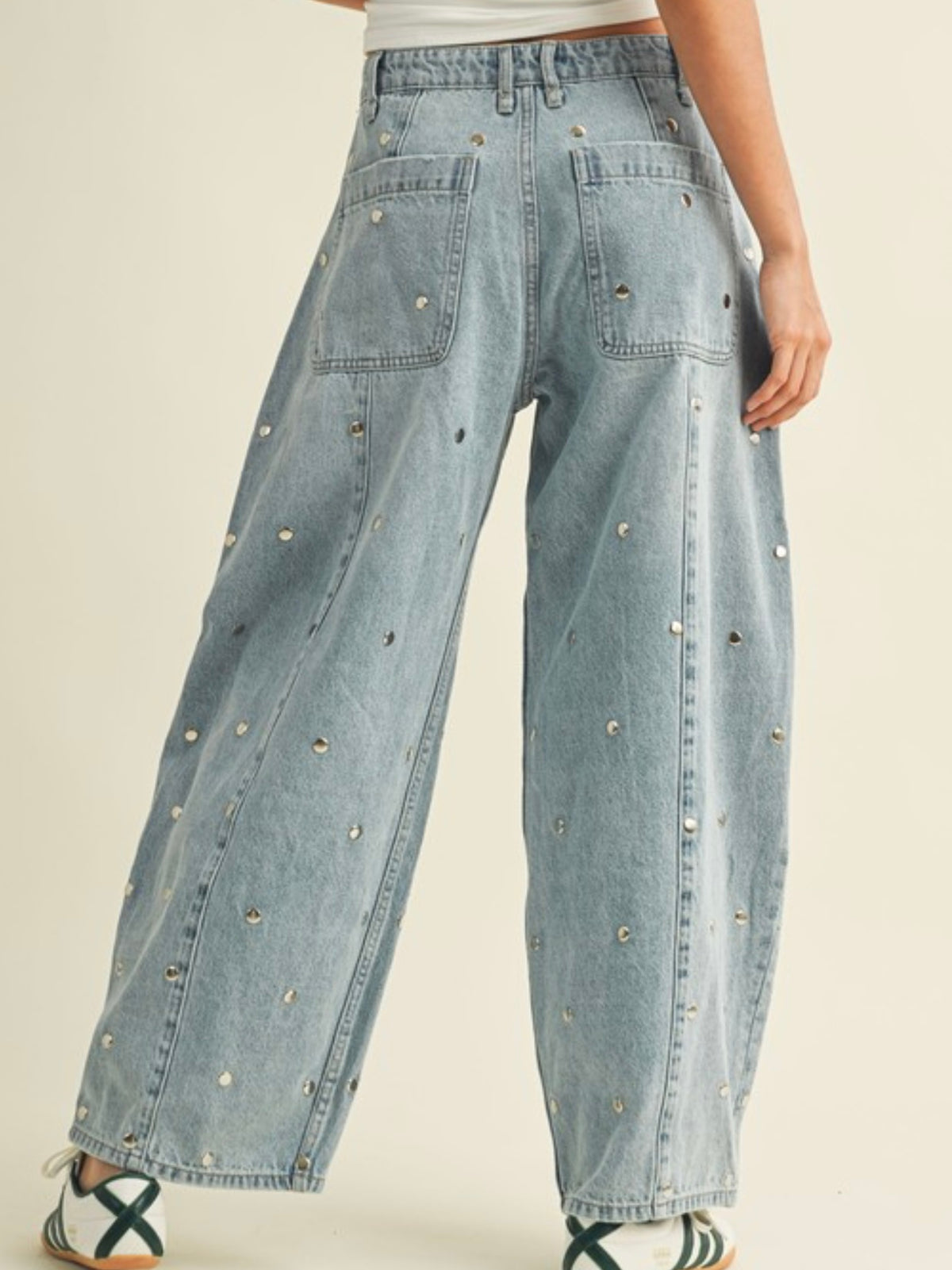 Studded Barrel Denim Pants