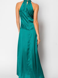 Beautiful Green Satin Floral Wrap Maxi Dress