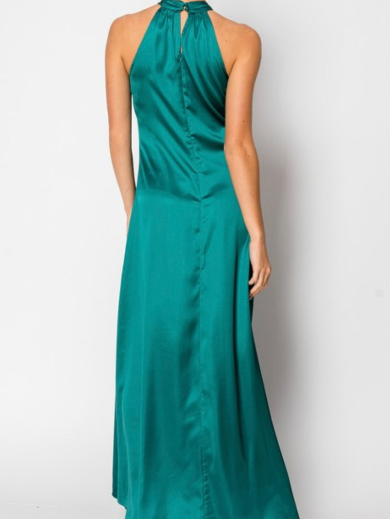 Beautiful Green Satin Floral Wrap Maxi Dress