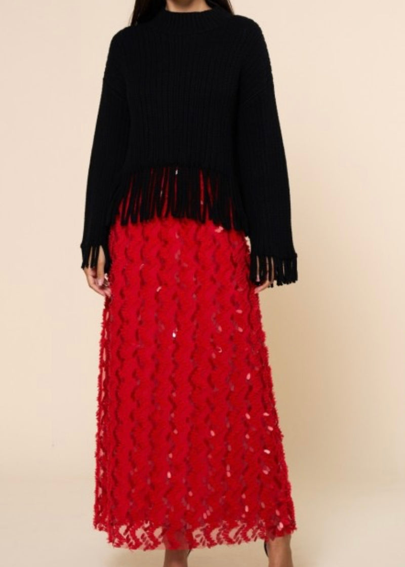 Red Sequin Maxi Skirt