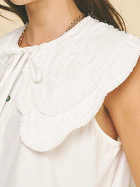 White Ruffle EMbroidered Peter Pan Collar Blouse