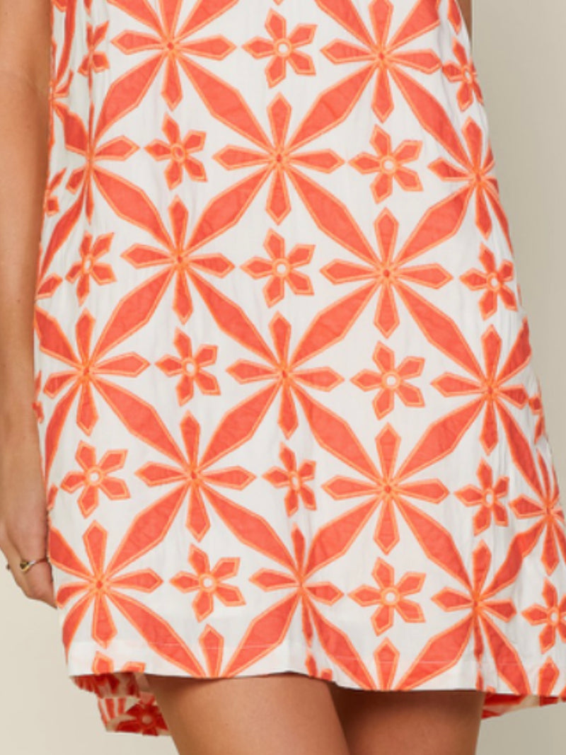 Orange Embroidered Halter Neckline Dress