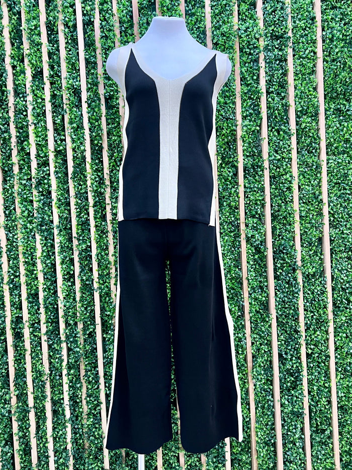 Black Stripe Detail Sleeveless Pant Set