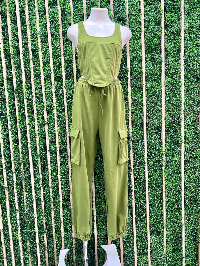 Olive Bustier Jogger Set