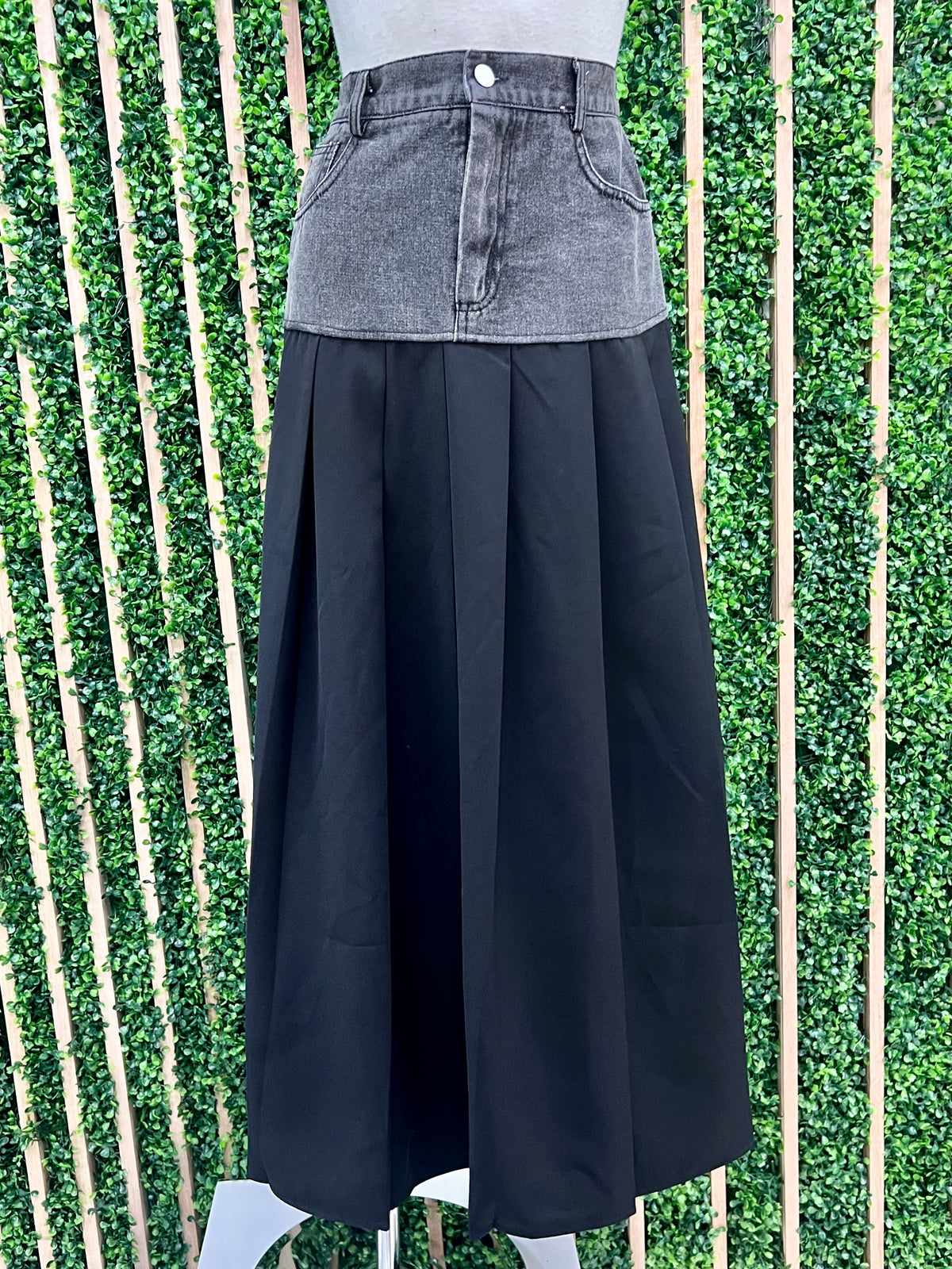 Block Denim Midi Skirt