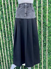 Block Denim Midi Skirt