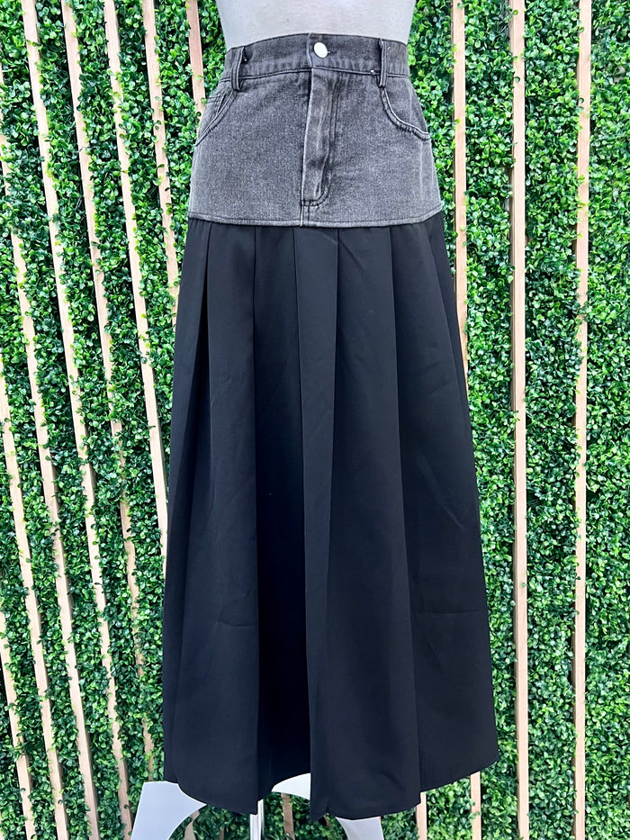 Block Denim Midi Skirt